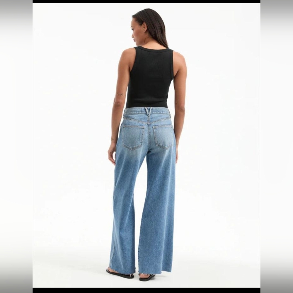Veronica Beard Light Blue Wide Leg Jeans Mid Raise Raw Hem - Picture 4 of 10